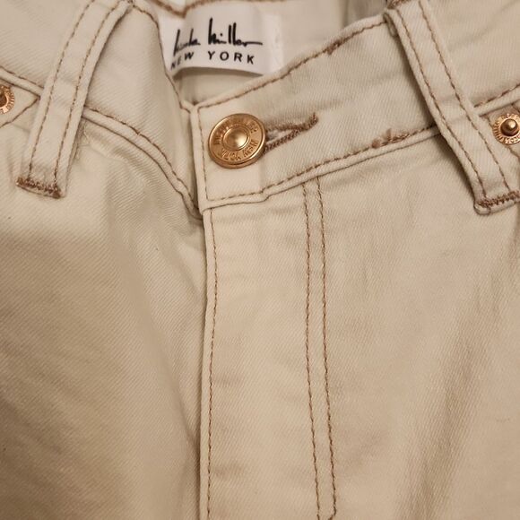 Nicole Miller Cream Off-White Soho High-Rise Skinny Ankle Jeans Raw Hem Size 12 - Picture 2 of 10